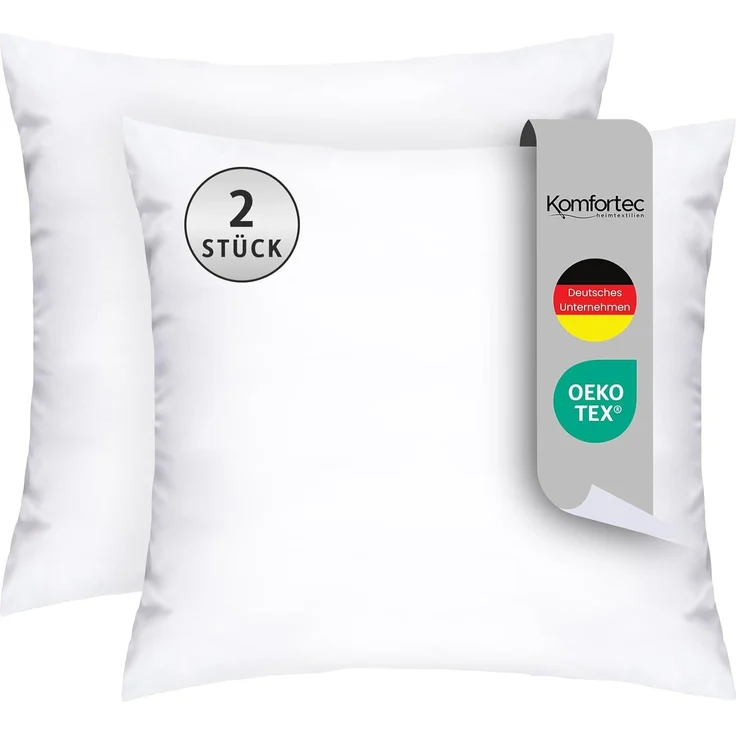 Komfortec Kopfkissen 80x80 cm 2er Set, 1000g Kissenfüllung mit Innennaht (Weiß)