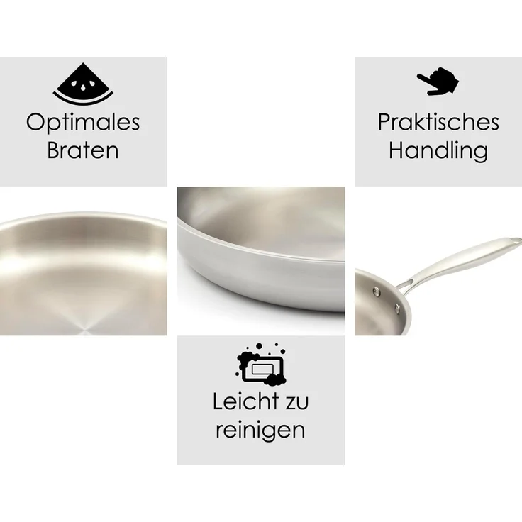 Hanseküche Bratpfanne Bratpfanne, Edelstahl 18/10 (Tri-Ply Drei Schichten, spülmaschinen- und ofenfest, 1-tlg, induktionsgeeignet, kompatibel mit allen Herdarten), mit kühlbleibendem Griff – Bild 6