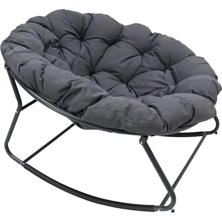 Dekoleidenschaft Schaukelsessel "Relax" In & Outdoor Relaxsessel, Schaukelstuhl, Sitzkissen Anthrazit, grau, wetterfest für Garten, Balkon & Terrasse, Gartenstuhl – Bild 5