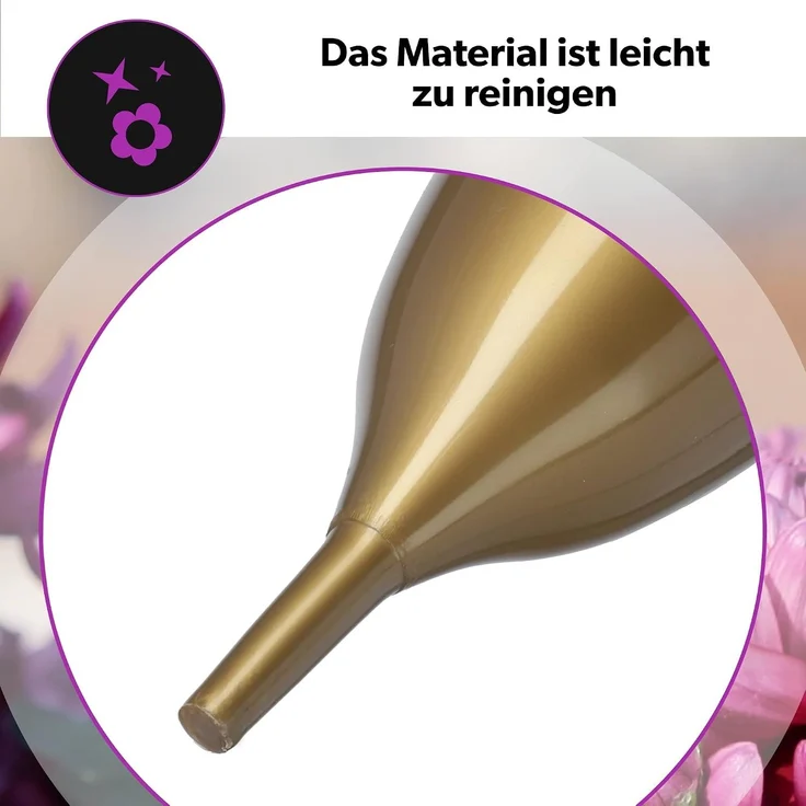 KADAX Vase Fläschchen für den Friedhof 31 cm Künstliche Blumen Gehämmerte Spitze Gold – Bild 5