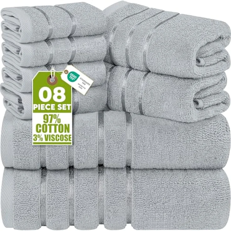 Utopia Towels - 8er-Pack Handtuch-Set mit Aufhängeschlaufe aus 97% Baumwolle, saugfähig und schnell trocknend 2 Badetücher, 2 Handtücher, 4 Waschlappen (Kühl Grau) – Bild 2