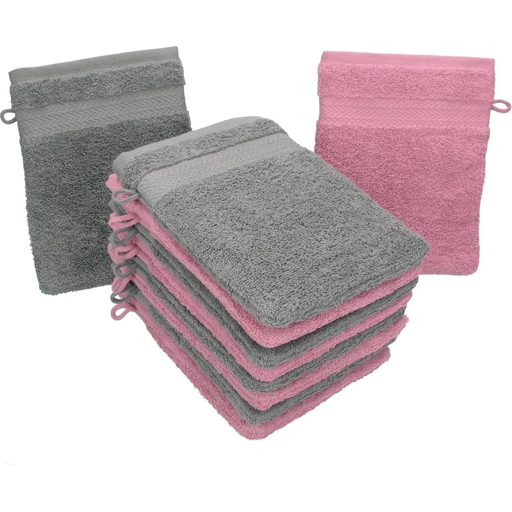 Betz Waschhandschuh 10 Stück Premium 16x21 cm Farbe altrosa und anthrazit, (10-St) – Bild 1