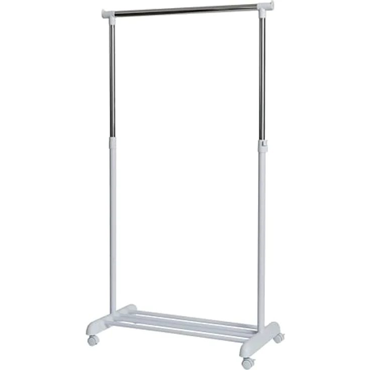 LOVE IT STORE IT Kleiderständer auf Rollen, Höhenverstellbar mit 1 Kleiderstange und Ablage, stabil, Weiß/Chrom – Bild 1