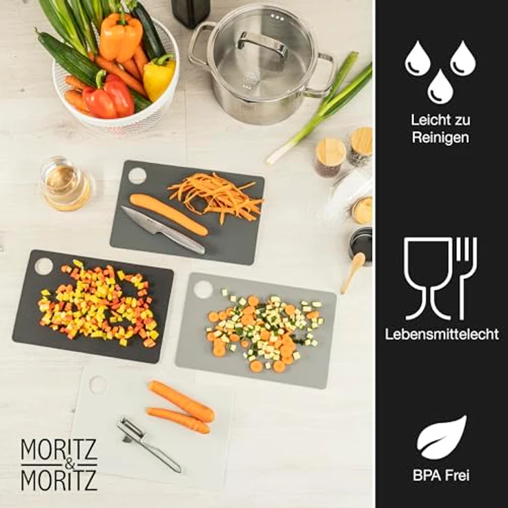 Moritz & Moritz Schneidebrett 4x Schneidematte Küche, Kunststoff, (4er-Set, 4-St), Je 29 x 19 cm - für schnelles Arbeiten – Bild 4