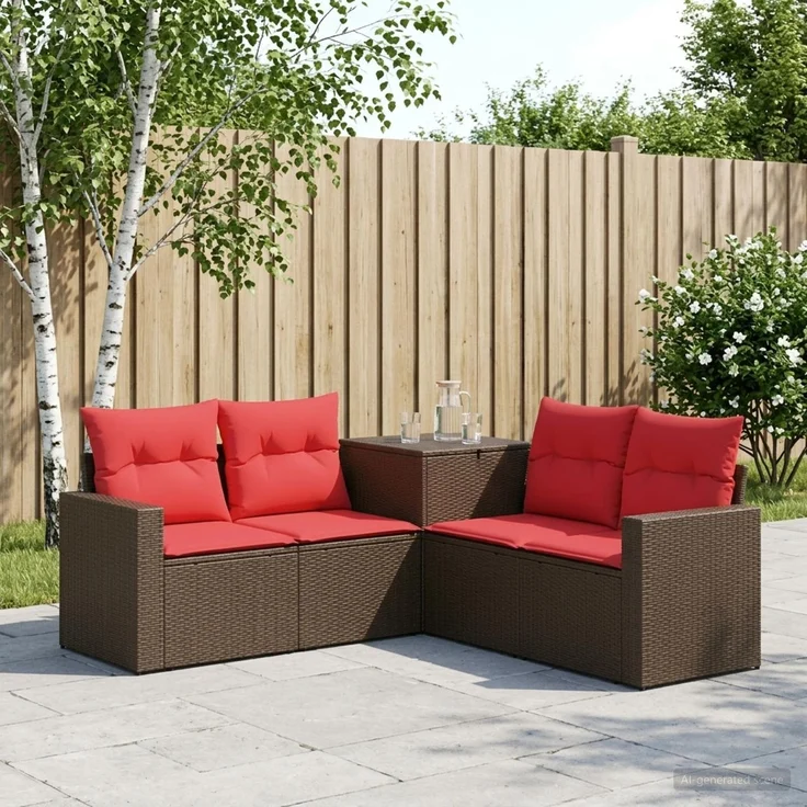 vidaXL Sofa Set 5 stk. Braun und Rot Polyrattan und Stahl 3447855 – Bild 1