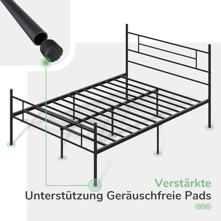 Novilla Bettrahmen 140x190 cm, Bettgestell mit Lattenrost, Modern Bettgestelle, Metallbett mit Kopfteil für Schlafzimmer ästezimmer, Schwarz – Bild 7