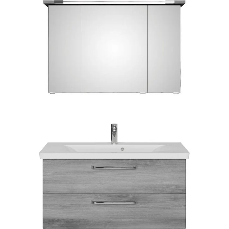 Saphir Badmöbel-Set Trentino 2-tlg Mineralmarmor-Waschtisch, Spiegelschrank mit LED-Profil, (3-St), Badmöbel-Set 110cm breit, inkl. Türdämpfer, 3 Türen, 2 Auszügen – Bild 3
