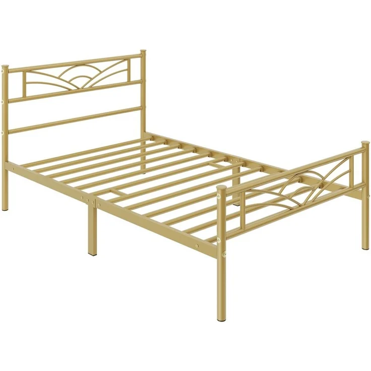 Yaheetech Metallbett mit Lattenrost, Wolkenmuster, Antikgold, 90x190 cm – Bild 2