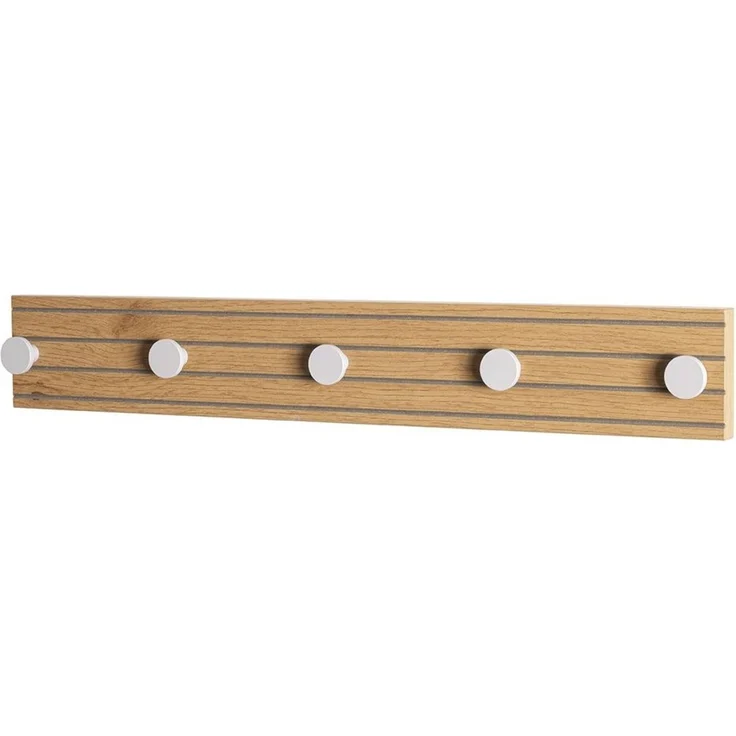 Haku Garderobenleiste mit 3 Metallhaken, Eiche-Dekor und Kaschmirgrau, MDF-Korpus, 60x4x9 cm – Bild 1