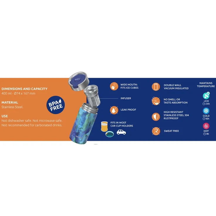 Isolierflasche mit Teesieb Thermobecher aus Edelstahl, doppelwandig, vakuumisoliert 400 ml Schwarz – Bild 5