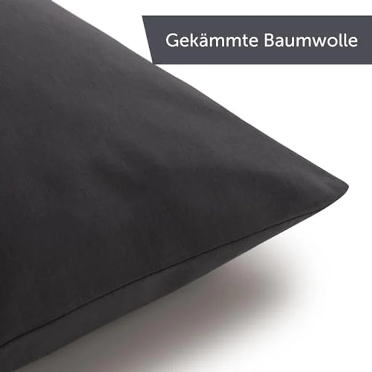 Blumtal Jersey Kissenbezug 50x80 im 2er Set - Oeko-TEX zertifizierte Kopfkissenbezüge 50x80 aus 100% Baumwolle - weiche Kissenhülle für Kissen 50x80 cm mit Reißverschluss - Anthrazit – Bild 8