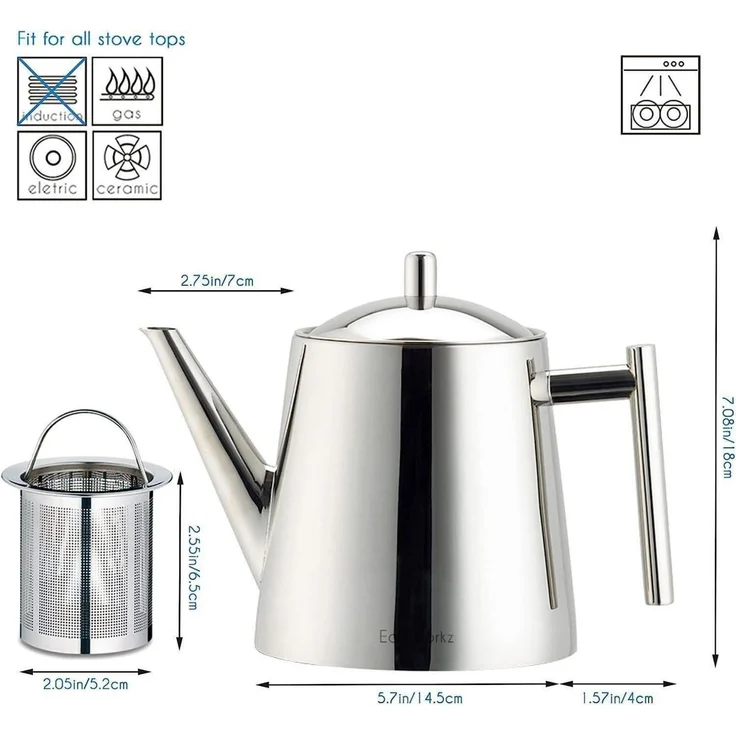 Teekanne Edelstahl mit Siebeinsatz 1500ml Teebereiter für Früchte & Kräutertee – Bild 2