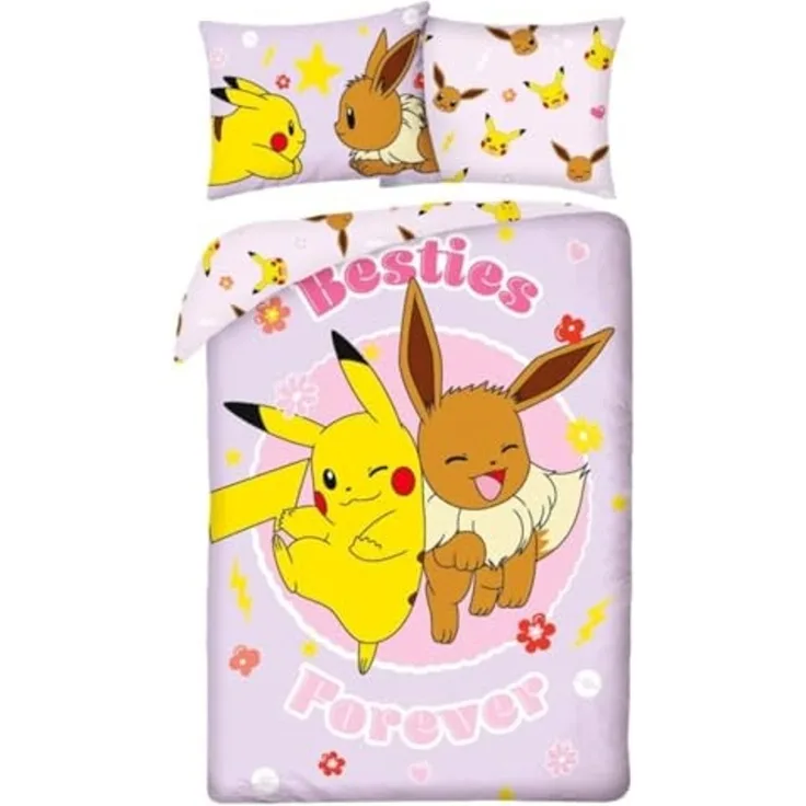 Pokémon Bettwäsche Set aus Mikrofaser Bettdeckenbezug 140 × 200 cm mit 70 × 90 cm Kissenbezug