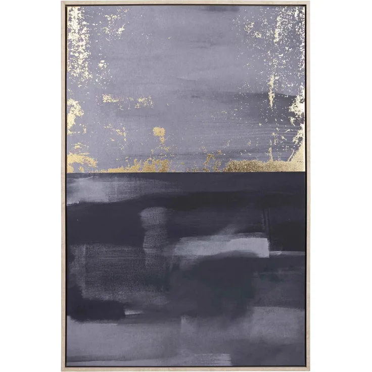 Bild Wall aus Leinwand und MDF-Holz, modern, Grau Gold im Hochformat, 60x90 cm