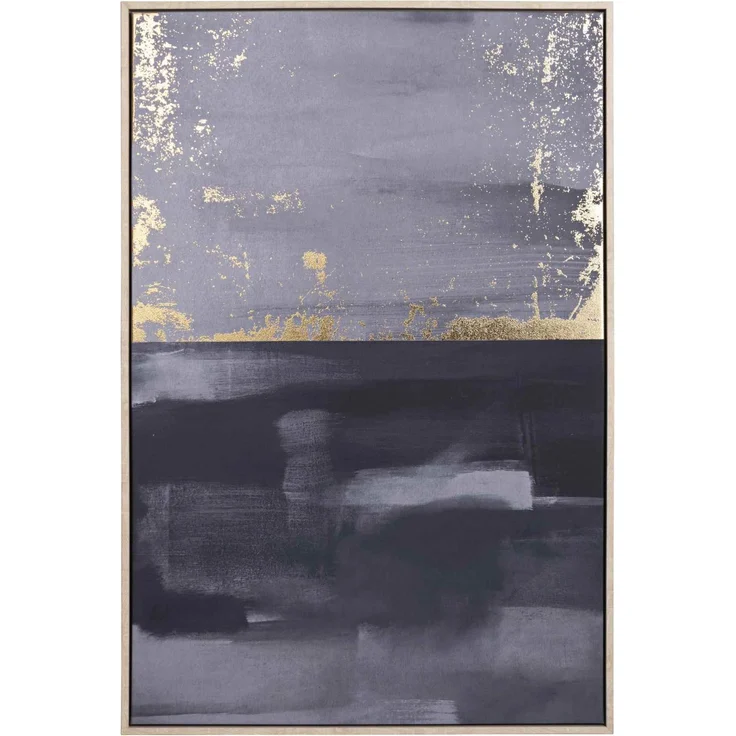 Bild Wall aus Leinwand und MDF-Holz, modern, Grau Gold im Hochformat, 60x90 cm – Bild 1