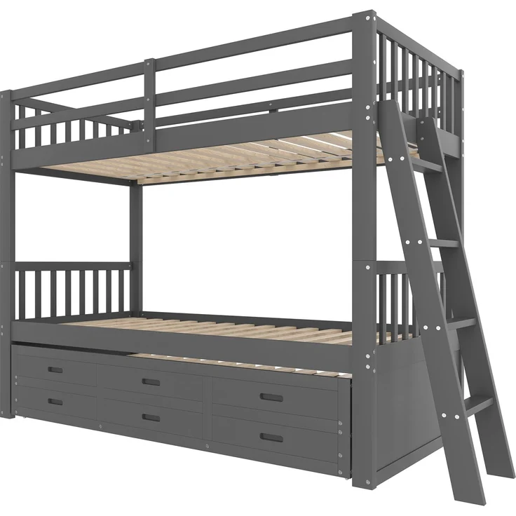 Etagenbett 90×200 cm aus Kiefernholz mit Ausziehbett, weiß – Bild 6