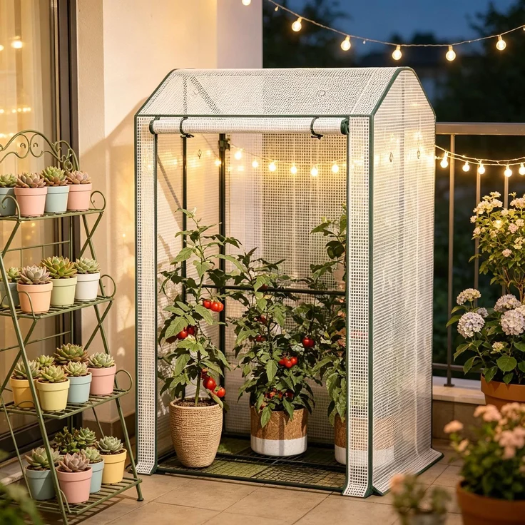 Wohnora-Langlebiges Gewächshaus,Pflanzen Winterzelt mit Rollbar Front Reißverschlusstür,für Balkon,Patio,Garten,H 150cm x T 100cm x B 83cm,Weiß – Bild 2