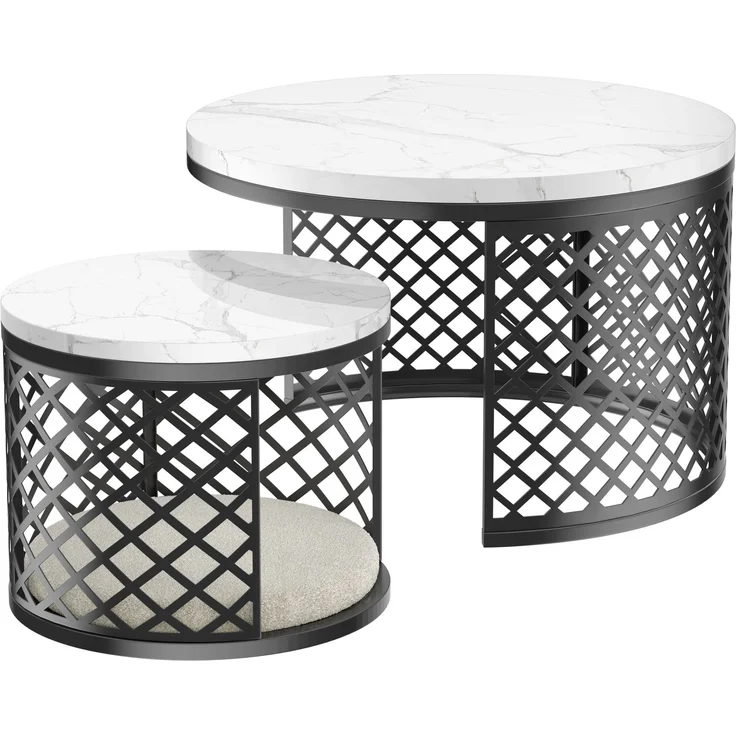 Nesting-Couchtisch 70x70x45 cm – Platzsparendes 2er-Set in Weiß & Schwarz – Bild 8