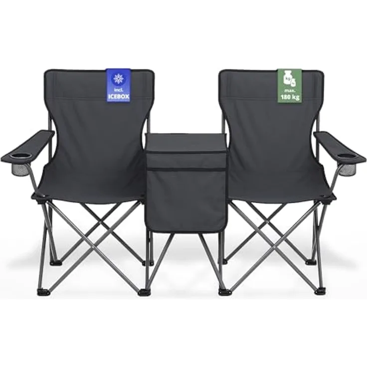 Stagecaptain Campingstuhl CS-1485 Doppelsitzer Camping Klappstuhl faltbar, Faltstuhl mit integrierter Kühltasche