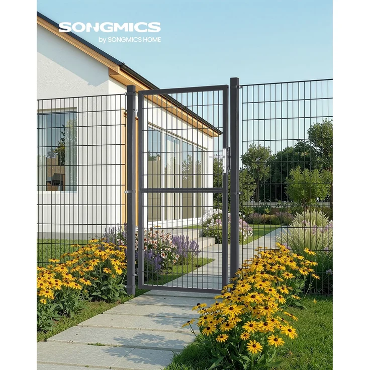 SONGMICS Gartentor, Gartentür, verzinkter Stahl, Zauntor, Hoftor, abschließbar, rechteckiges Rohr, Tür 106 x 180 cm (B x H), grau – Bild 2