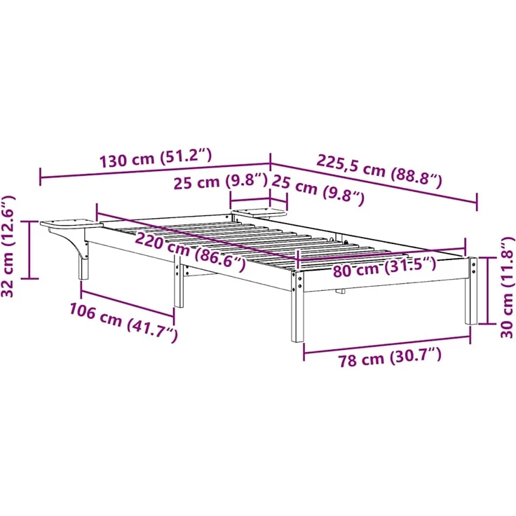 vidaXL Bettgestell mit Nachttischen Wachsbraun 80 x 220 cm 873240 – Bild 10