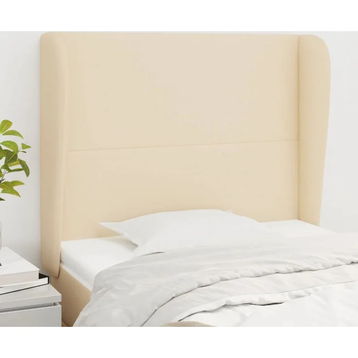 Kopfteil, Bettkopfteil, Minimalistisch mit Ohren Creme 83x23x118/128 cm Stoff – Bild 2