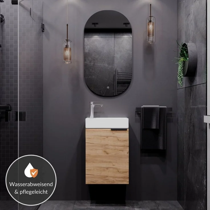 Planetmöbel Badmöbel-Set Badmöbel-Set 40cm mit Spiegel, (Waschbecken mit Unterschrank, 3-St, Spiegel mit Beleuchtung) – Bild 3