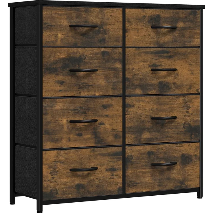 YITAHOME kommode mit Schubladen, Schrank mit 8 Schubladen aus Stoff, Aufbewahrungskommode für Schlafzimmer, Wohnzimmer, Kinderzimmer, Flur, rustikal braun – Bild 1