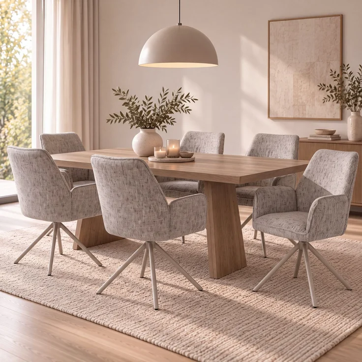 6er-Set Esszimmerstuhl HWC-G67, drehbar Auto-Position Metall Chenille (410g/m²) ~ Gestell creme, beige-hellgrau – Bild 1