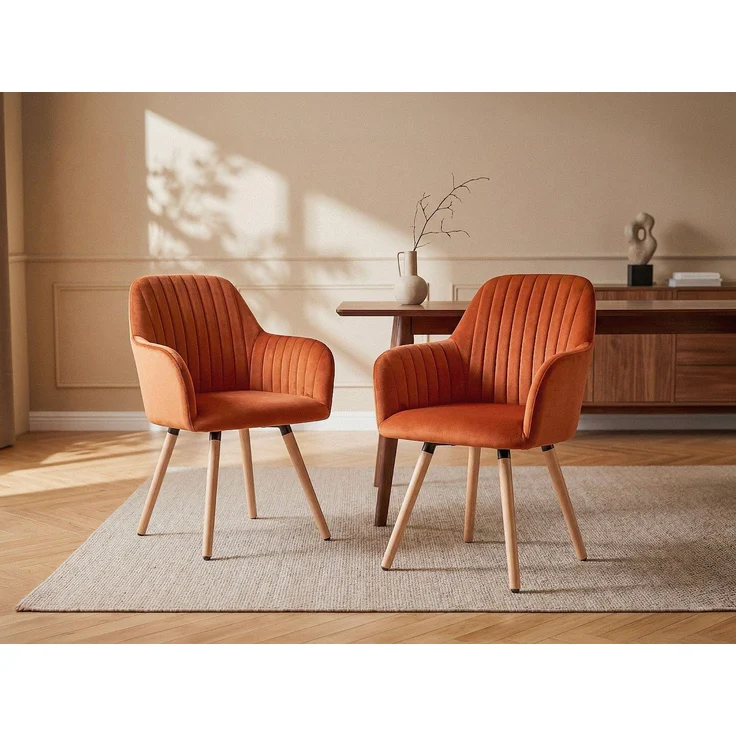 Vente-unique - Stuhl mit Armlehnen 2er-Set - Samt & Metall in Holzoptik - Terracotta - ELEANA – Bild 2