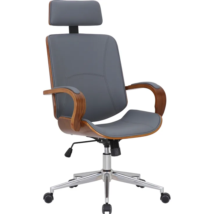 DELUKE® Bürostuhl Chefsessel KINGO - 118x70x70, Walnuss/Grau Kunstleder Metall Gestell ergonomische Bürostühle Homeoffice Stuhl mit Rollen