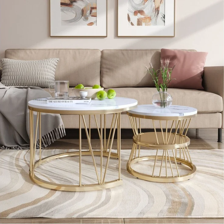 PXloue Couchtisch rund (2-St), 2er Set, Großer Tisch: 70 x 45 cm,Kleiner Tisch: 45 x 40 cm – Bild 4
