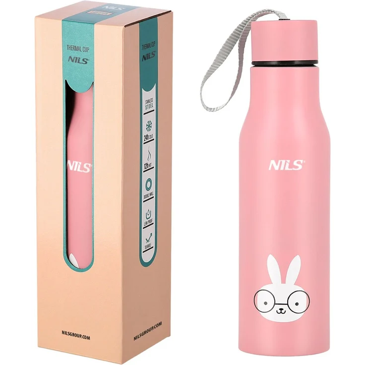 NILS Isolierbecher 500 ml Thermoflasche mit Trageschlaufe Kaninchen Design – Bild 2