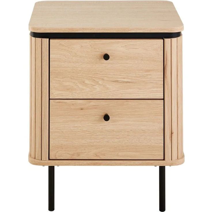 Calicosy 'MALAGA' Nachttisch mit 2 Schubladen, helles Holz, H55 cm - Helles Holz