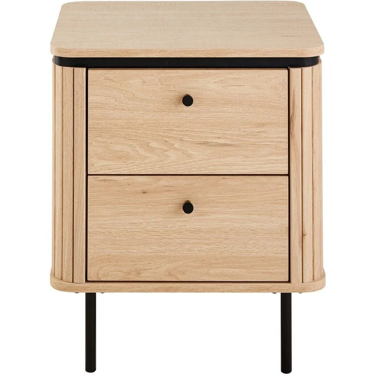 Calicosy 'MALAGA' Nachttisch mit 2 Schubladen, helles Holz, H55 cm - Helles Holz – Bild 1
