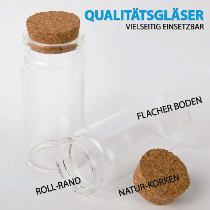 Mini Glasflaschen mit Korken 50ml ( 4er Pack ) - Kleine Glasfläschchen zum Befüllen - Reagenzglas Glas für Hochzeit - Mini Gläser Gastgeschenke – Bild 3