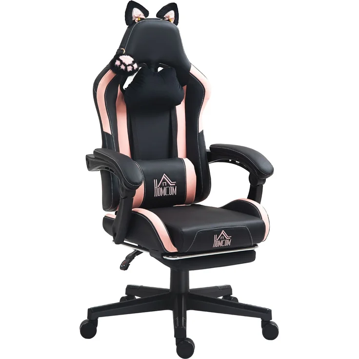 MELAYR, Liegender Gamer-Stuhl mit höhenverstellbarer, einziehbarer Fußstütze, 65 x 62 x 124 cm, Schwarz – Bild 2