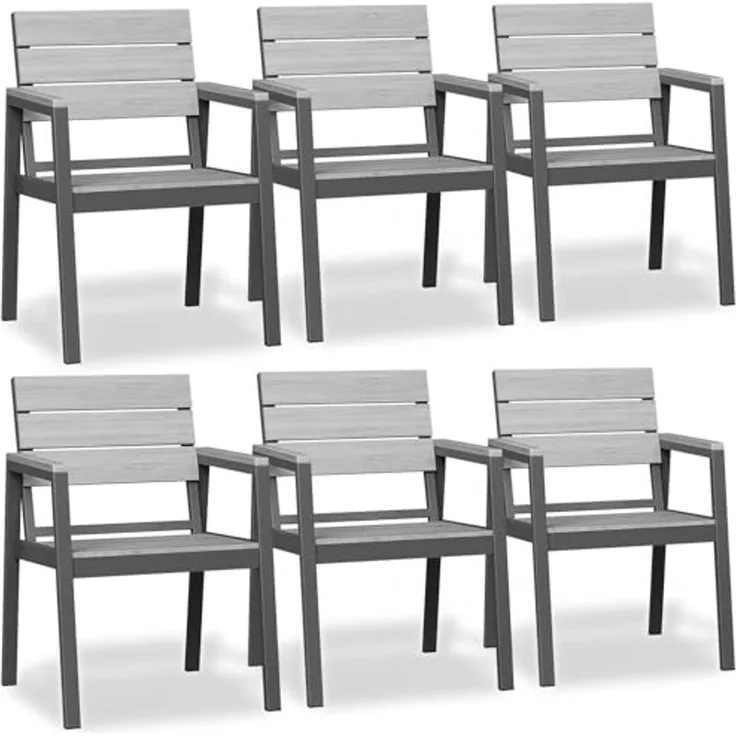 JUMMICO Gartenstühle 6 Stück, klappbar, stapelbar & breitere Rückenlehne, Voll-Aluminium Gestell mit Holzoptik