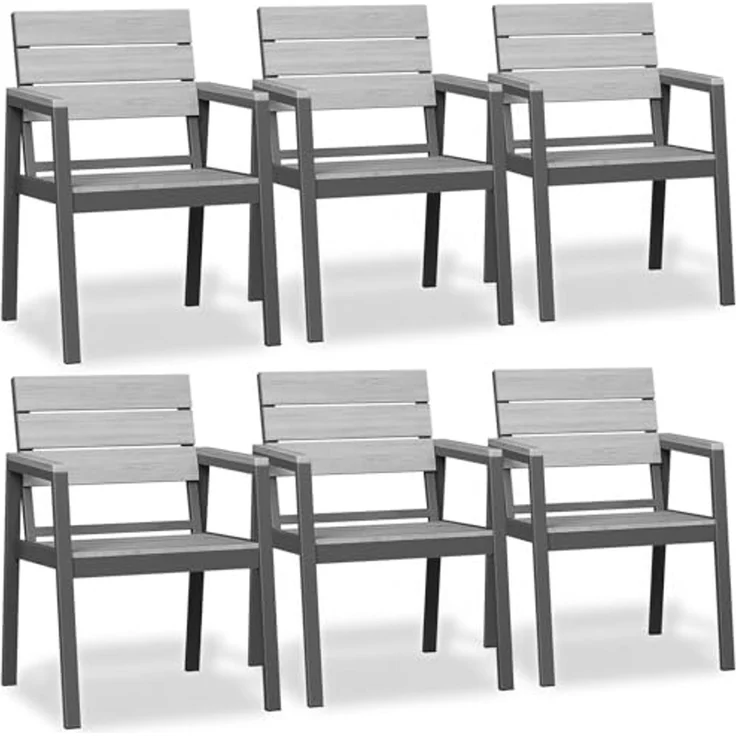 JUMMICO Gartenstühle 6 Stück, klappbar, stapelbar & breitere Rückenlehne, Voll-Aluminium Gestell mit Holzoptik – Bild 1