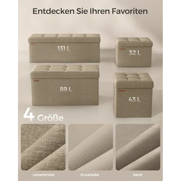 Songmics Sitzhocker mit Stauraum, klappbare Sitzbank, 38 x 76 x 38 cm Fußbank, Aufbewahrungsbox, bis 300 kg belastbar, für Wohnzimmer Schlafzimmer Flur, Kamelbraun LSF047R01 – Bild 7