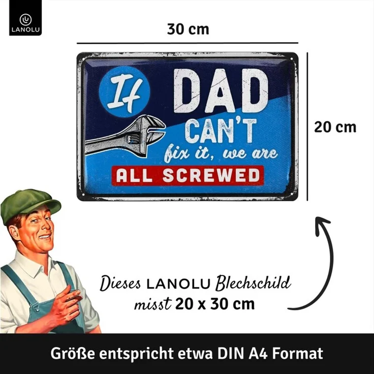 LANOLU Blechschild if Dad Cant Fix It 20x30cm – Metall – Mehrfarbig – 20283 – Bild 3