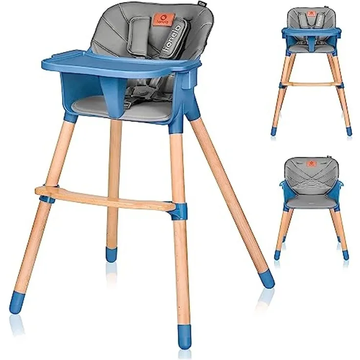 LIONELO Koen Kinder Hochstuhl 2in1 verstellbarer Stuhl, abnehmbares Tablett, rutschfest, 6 bis 36 Monate, 5-Punkt-Sicherheitsgurt, KinderHochstuhl, Babyhochsitz, Belastbarkeit bis 15 kg / 30 kg (Blau)