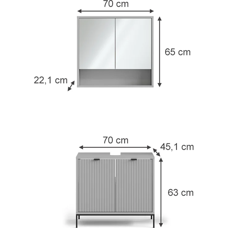 Badmöbel-Set Eliza Grau 2-teilig Vicco – Bild 3