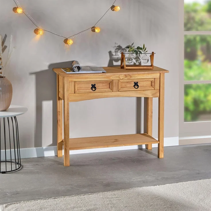 CARO-Möbel Konsolentisch SALSA, Schmaler Flurtisch mit 2 Schubladen und Ablage, Landhausstil natur – Bild 2