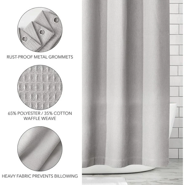 mDesign Luxus Duschvorhang Waffelmuster Grau Badewannenvorhang Stoff – Bild 5