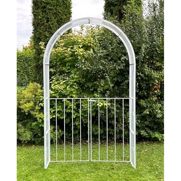 DanDiBo Rosenbogen Metall Verzinkt Massiv mit Tor Tür 140 cm Torbogen 96517 Wetterfest Rundbogen Volleisen Gartenbogen Feuerverzinkt – Bild 5