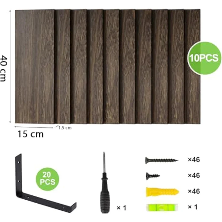 BAKAJI Set mit 10 schwimmenden Wandregalen aus Holz, Mehrzweck-Wandregal mit Metallhalterungen, ideal für Schlafzimmer, Wohnzimmer, Küche, Badezimmer, Bücherregal, platzsparend, 40 x 15 cm (Eiche) – Bild 7