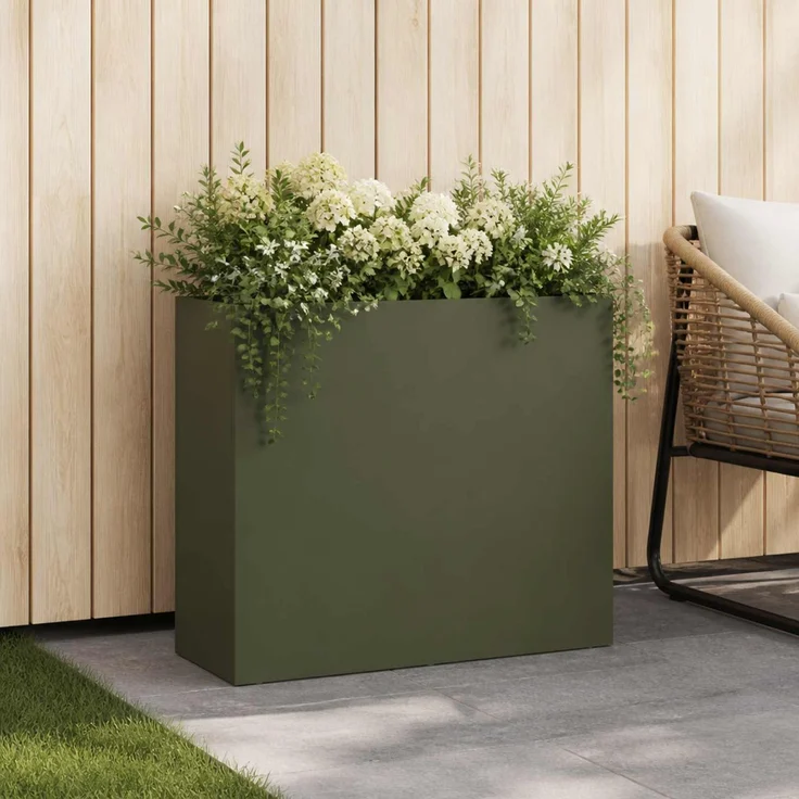 vidaXL Garten-Pflanzgefäß Olivgrün 50 x 20 x 40 cm Kaltgewalzter Stahl 8005448 – Bild 1