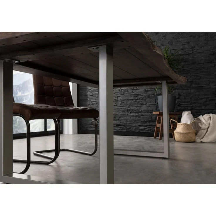 Baumtisch Akazie 160x90x77 grau lackiert / U-Beine silber matt FREEFORM 5 – Bild 5