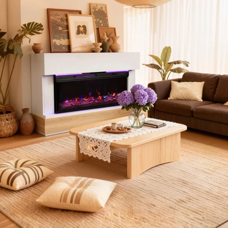 HOMAVO Elektrokamin mit Schrank, 36" 1000/2000W Elektrokamin mit Heizung, 3D-Flammeneffekt, Schrankgröße: 117 x 20 x 95,5 cm, LED-Leiste, Fernbedienung – Bild 1
